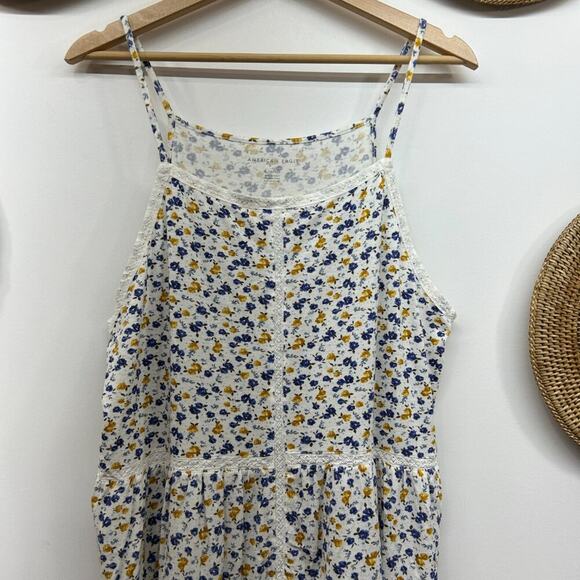 AEO American Eagle Blue White Flower Floral Print Sleeveless Tank Top XL - Picture 3 of 6